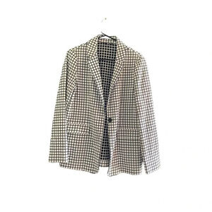 Adrianna Papell Women's White & Black Long Sleeve Plaid Blazer Size Medium